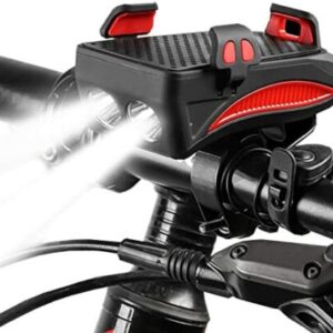 Plastic and Silicone Bicycle Horn Lamp, Bike Headlight, Phone Holder, Bicycle Horn, Rechargeable Power Bank, 4-in-1, Universal Adjustable Front Head Light  (9271)